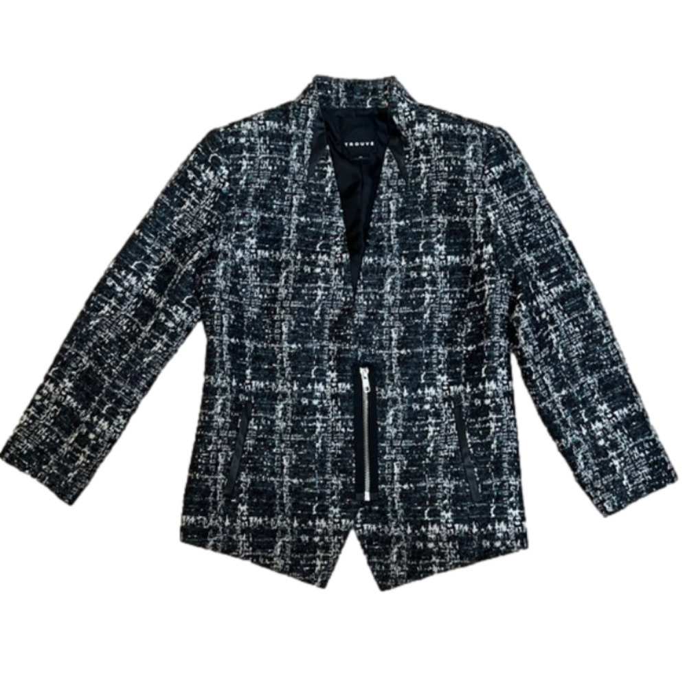 Trouve Tweed Metallic Zip Front Blazer Jacket - Size XS